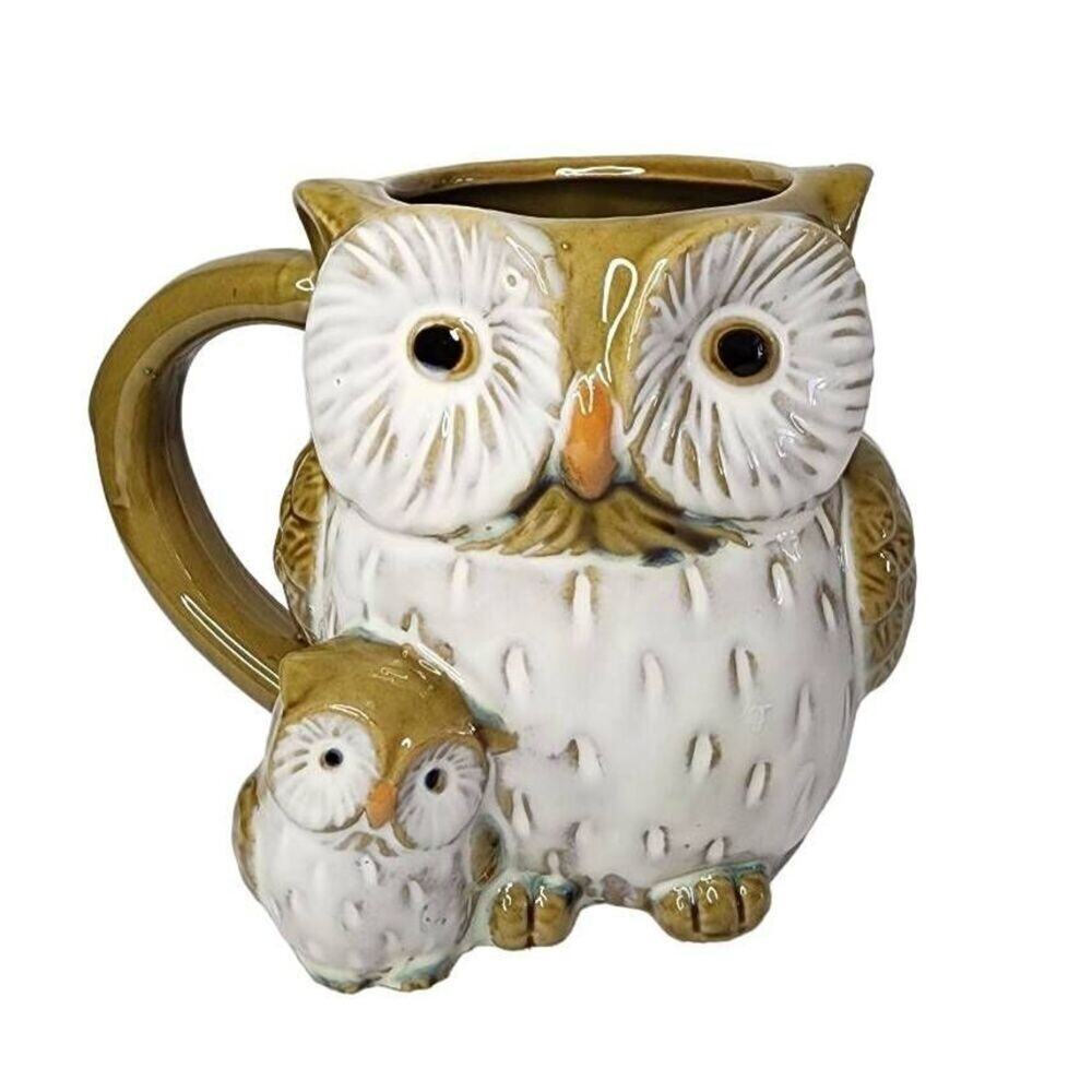 Cracker Barrel Coffee Mugs, Artisan Mother & Child Owl Ceramic Drinking Cup